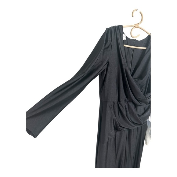 CYNTHIA & SAHAR Yasmeen Black Plunge Luxe Satin High Slit Evening Gown CS102 - Picture 12 of 15